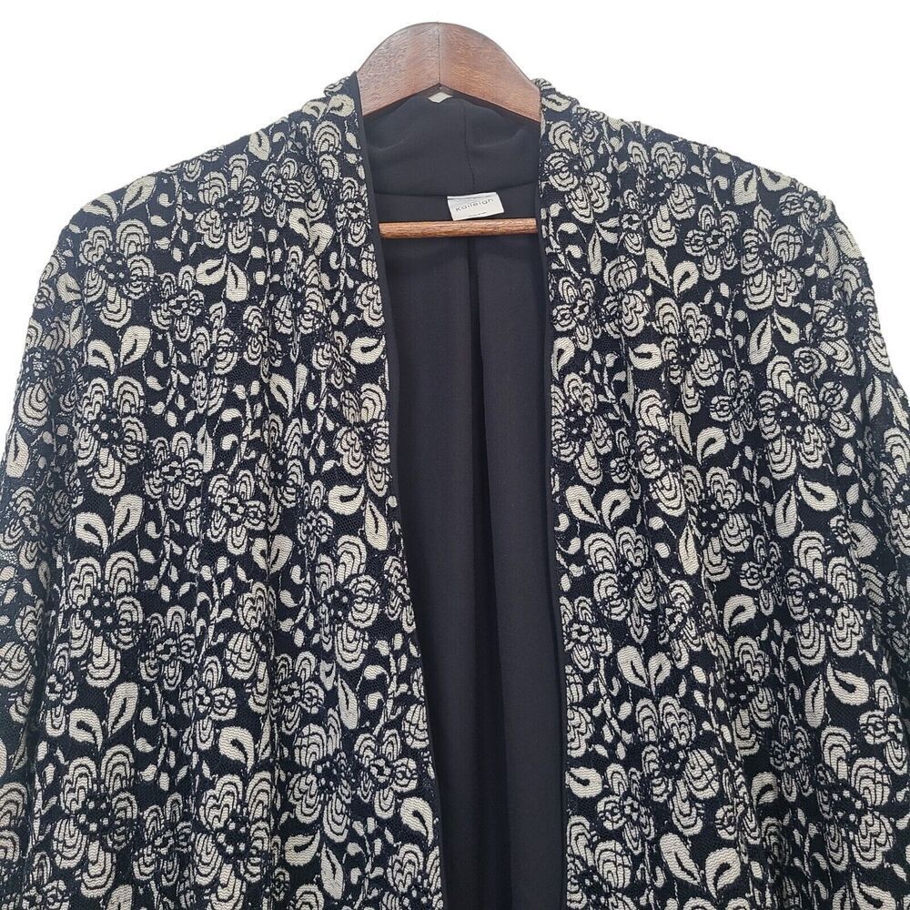 Kaileigh Clementina Lace Overlay Kimono Black Size 2X Open Drape Cardigan - Picture 2 of 10